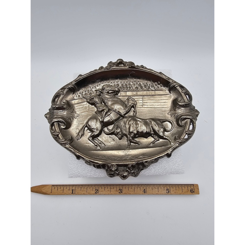 Vintage Cast Metal Bullfighting Wall Plaque Matador Horse Bull Relief Decor
